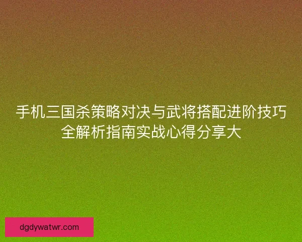 手机三国杀策略对决与武将搭配进阶技巧全解析指南实战心得分享大